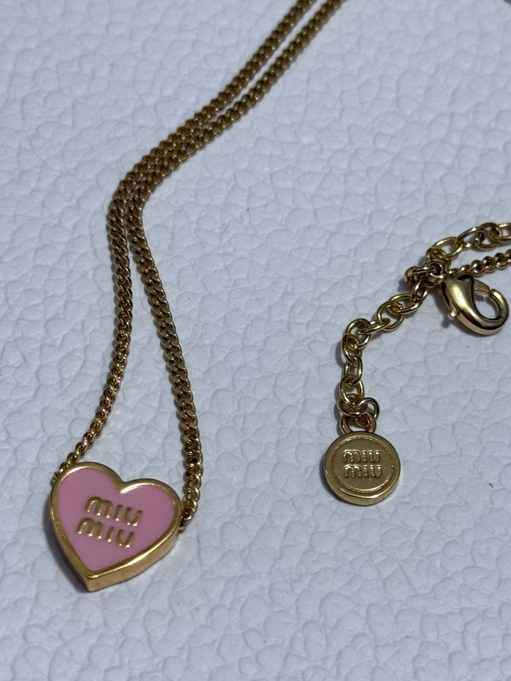 [MIU] NEW Gold Chain Necklace with Pink Heart Enamel Pendant